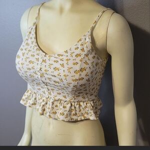 Forever 21 Floral Print Cream Crop Top